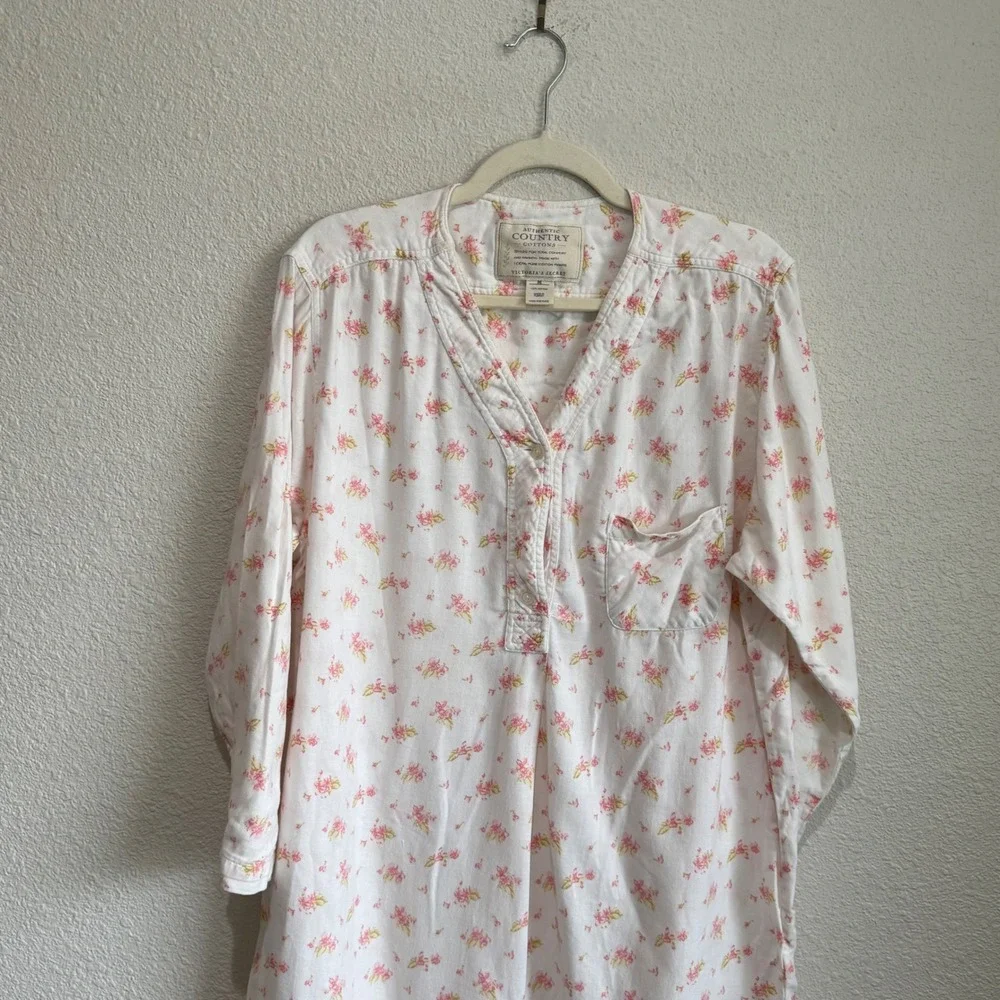 Vintage Victorias Secret Country Cottons Floral‎ Nightshirt White Pink M Cottage